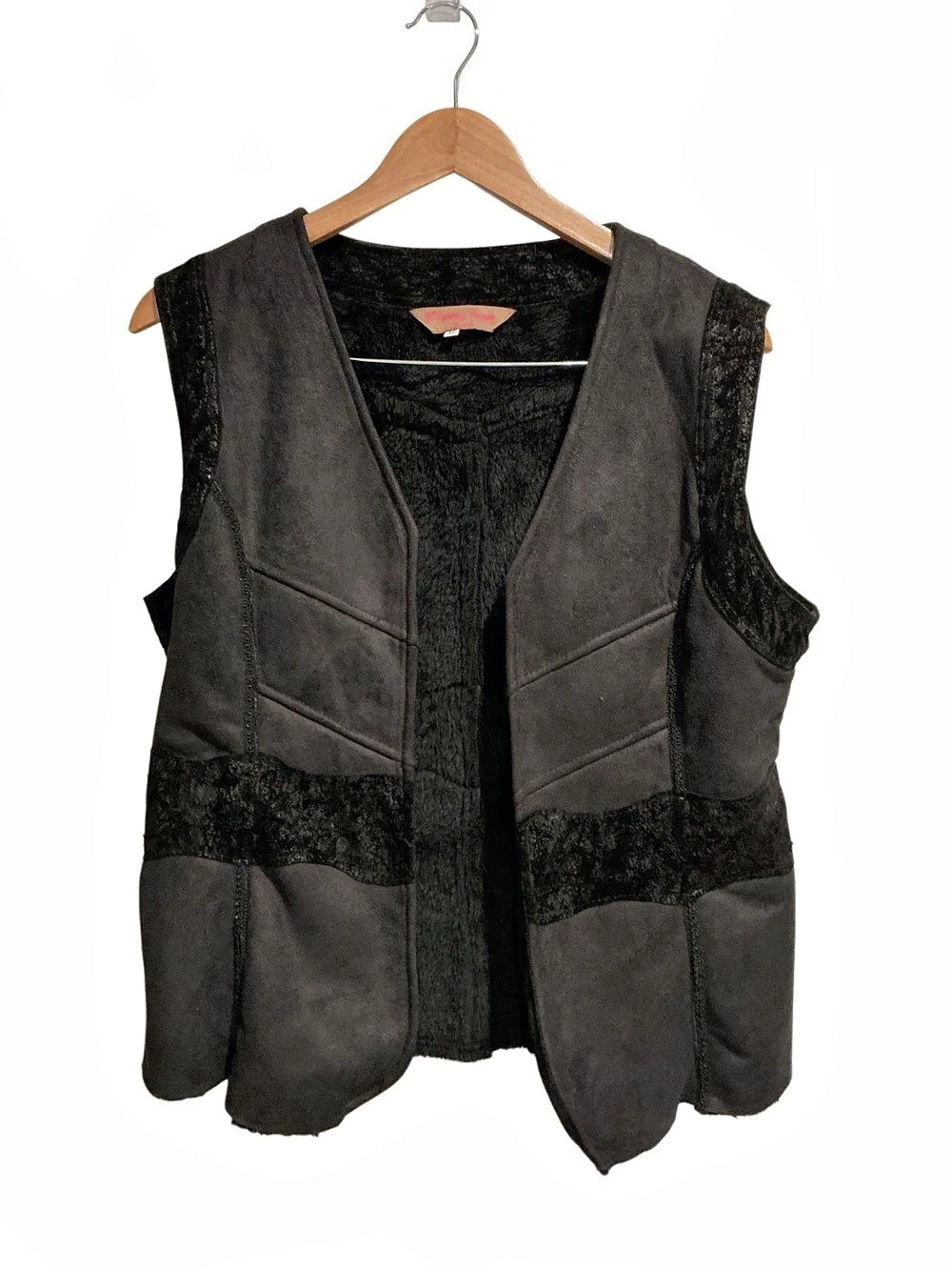 Pretty Angel Women's Wool Blend Vest Faux Suede and Faux Fur size M Black Whimsi
